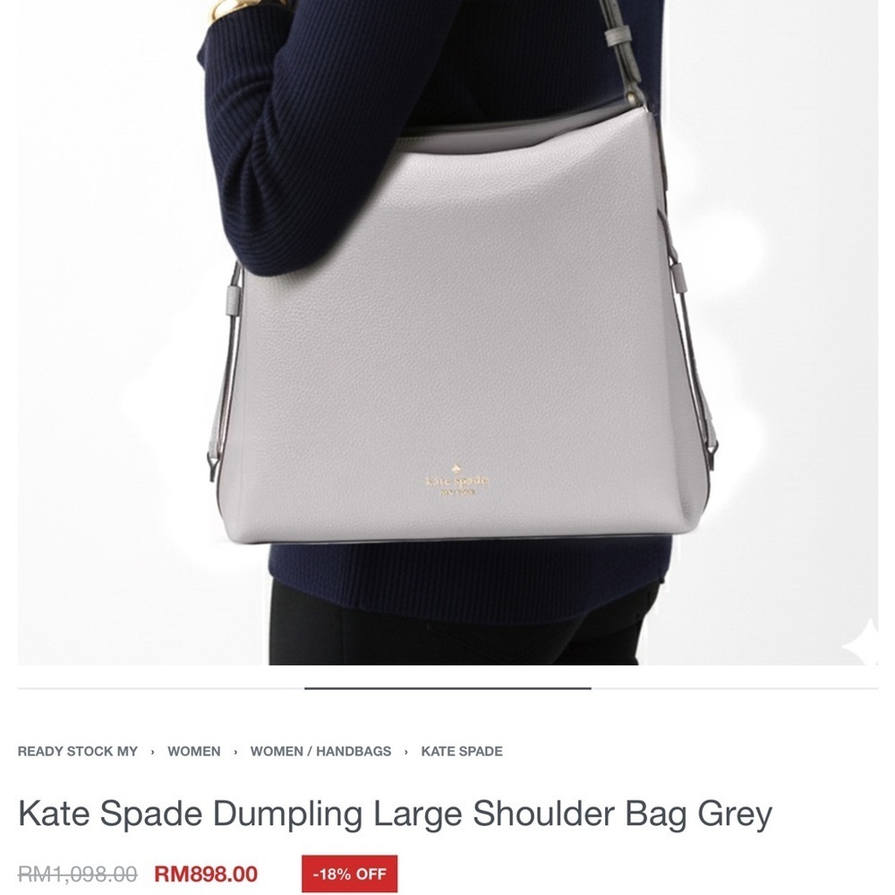 Kate Spade Large Pebbled Leather Hobo Shoulder Bag Gray NWOT - Picture 6 of 6